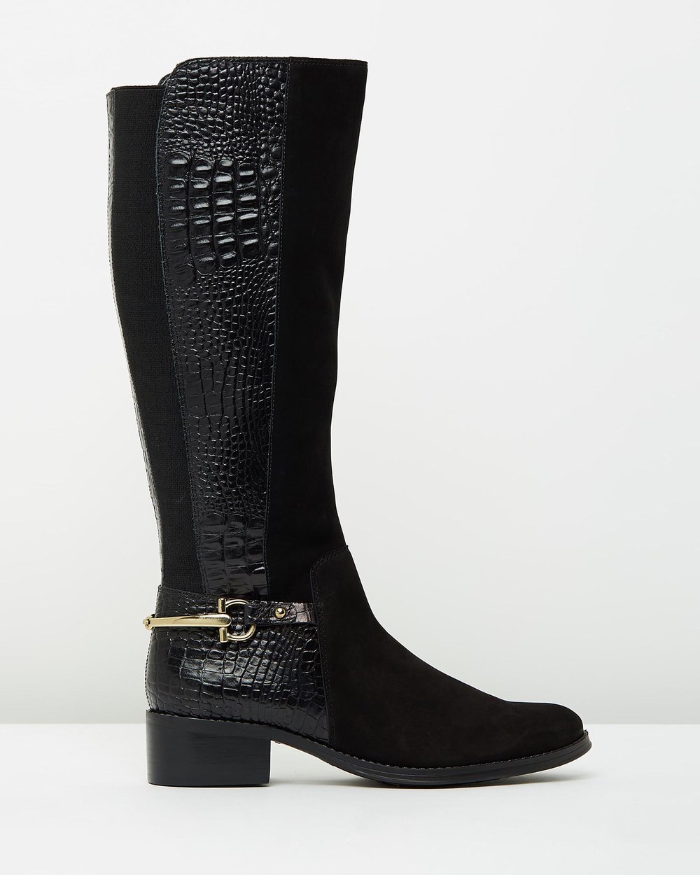 Cora - Black Suede With Croc